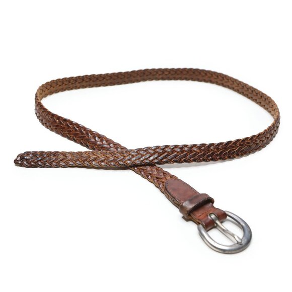 Vintage Fossil Brown Braided Leather Belt Silver Round Buckle Dark Academia LG - Picture 11 of 11
